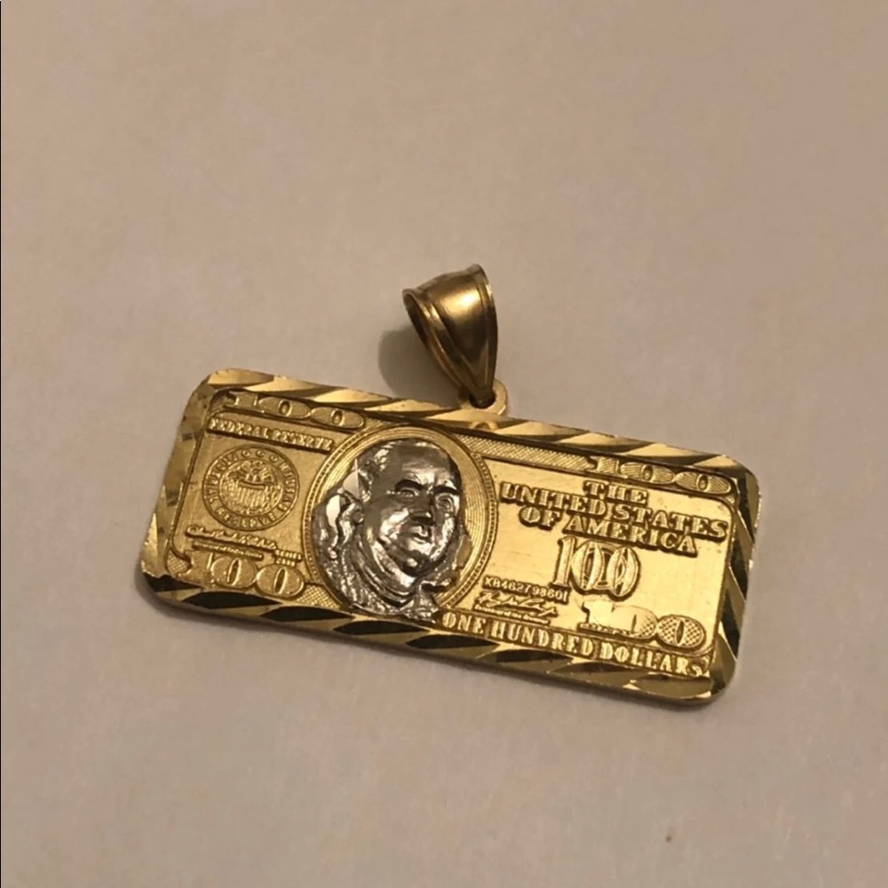 Solid 10kt Yellow Gold Hundred Dollar Bill Charm